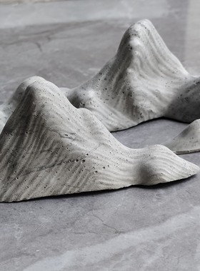 手工水泥制假山笔架家居书房苔藓微景观花盆鱼缸造景装饰摆件一组