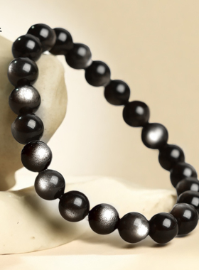 手串乌金黑曜石东海水晶玛瑙女