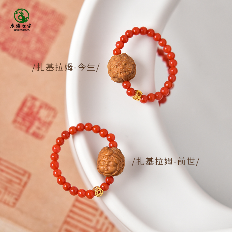 南红戒指女老山檀木扎基拉姆银龙饺绿松石小米珠对戒红玛瑙玉戒指 - 图1