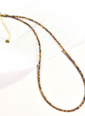 虎眼石项链女男东海水晶玛瑙宝玉石散珠子极细金黄虎睛石吊坠颈链