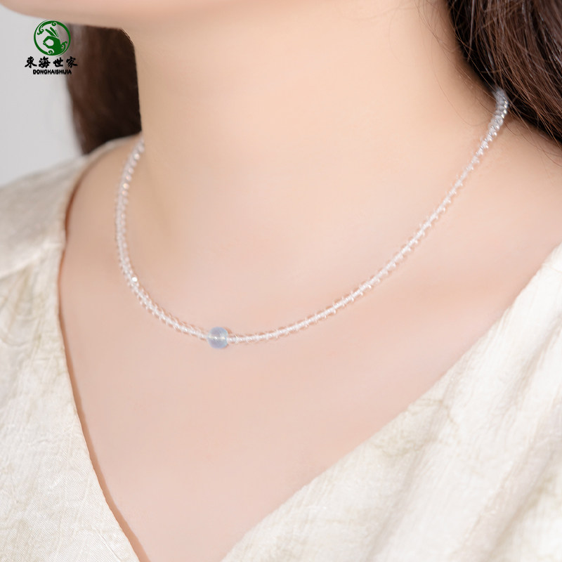 白水晶项链女东海红玛瑙黑曜石翡翠宝玉石散珠素圈海蓝宝单珠颈链,淘宝优惠券,粉丝福利购,淘宝优惠卷