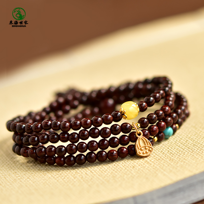 小叶紫檀手串女蜜蜡绿松石翡翠玉石和田玉碧玉文玩散珠子南红手串 - 图0