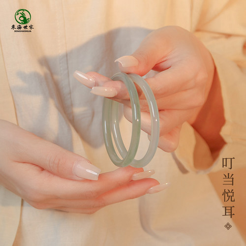 玛瑙手镯女天青翡翠色玛瑙小叮当镯玉手镯和田玉手镯水晶玉髓手镯 - 图3