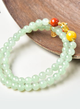 和田玉手串晴水绿东海水晶玛瑙宝玉石散珠子南红蜜蜡单珠双圈手链