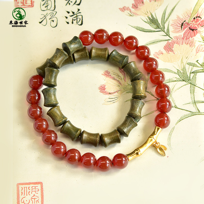 绿檀木手串女男东海水晶玛瑙玉髓翡翠宝玉石文玩绿散珠子竹节手链,淘宝优惠券,粉丝福利购,淘宝优惠卷