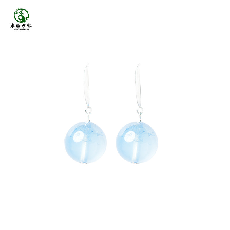 海蓝宝耳坠女东海水晶玛瑙翡翠宝玉石s925银冰种润蓝圆珠耳环耳饰,淘宝优惠券,粉丝福利购,淘宝优惠卷