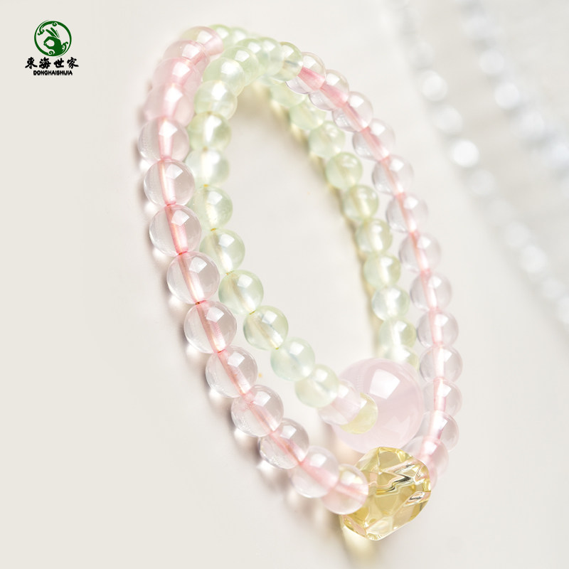 粉水晶手串女东海玛瑙玉石马达加斯加马粉散珠粉晶葡萄石双圈手链,淘宝优惠券,粉丝福利购,淘宝优惠卷