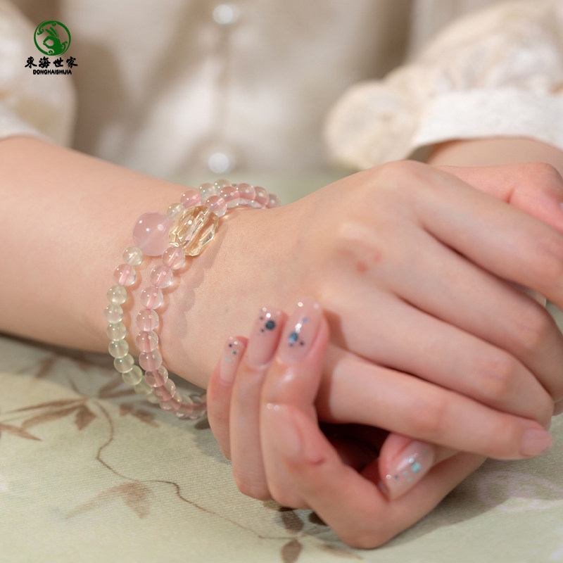 粉水晶手串女东海玛瑙玉石马达加斯加马粉散珠粉晶葡萄石双圈手链,淘宝优惠券,粉丝福利购,淘宝优惠卷