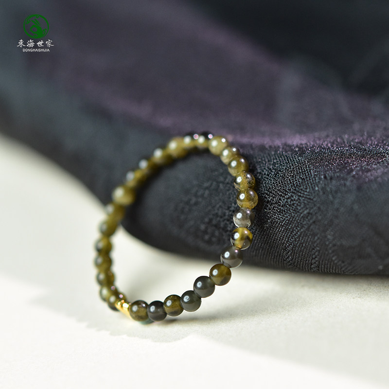 Obsidian ring for men and women, East China Sea agate, jade, white crystal, aquamarine, single bead and double eyes, gold obsidian ring