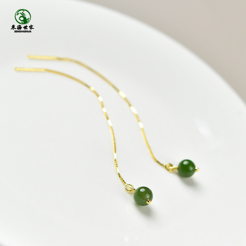 和田玉耳线女碧玉耳坠东海水晶玛瑙翡翠玉石散珠子银耳环玄学耳饰,淘宝优惠券,粉丝福利购,淘宝优惠卷