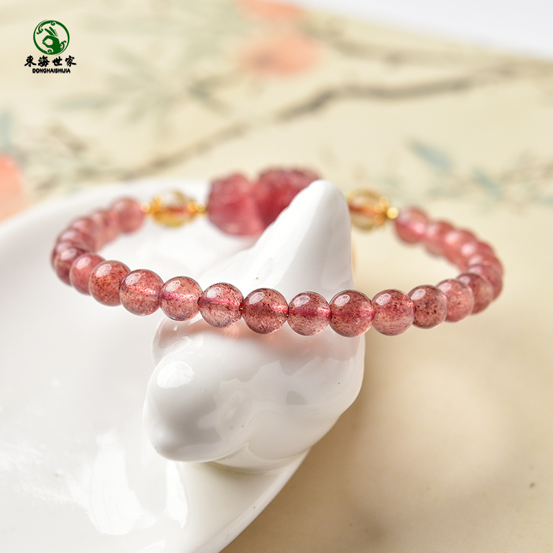 草莓晶手链女发晶拉长石散珠子草莓晶貔貅吊坠手镯情侣水晶手串 - 图0