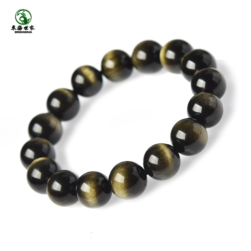黑曜石手串女男东海水晶玛瑙宝玉石金眼散珠子一线猫眼金曜石手链,淘宝优惠券,粉丝福利购,淘宝优惠卷