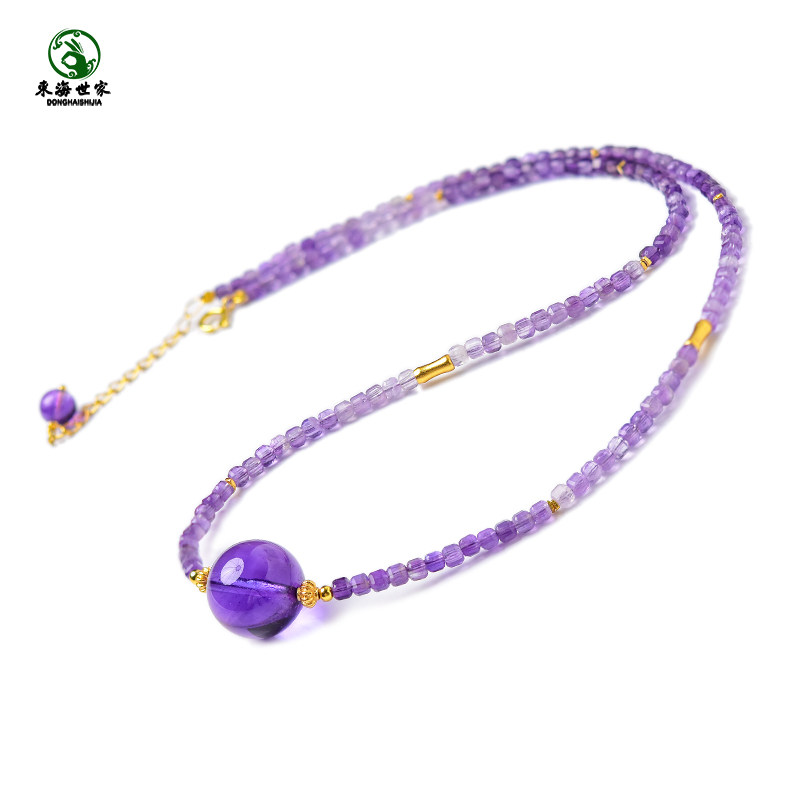紫水晶项链女薰衣草乌拉圭紫晶东海水晶散珠子吊坠方糖锁骨链颈链,淘宝优惠券,粉丝福利购,淘宝优惠卷