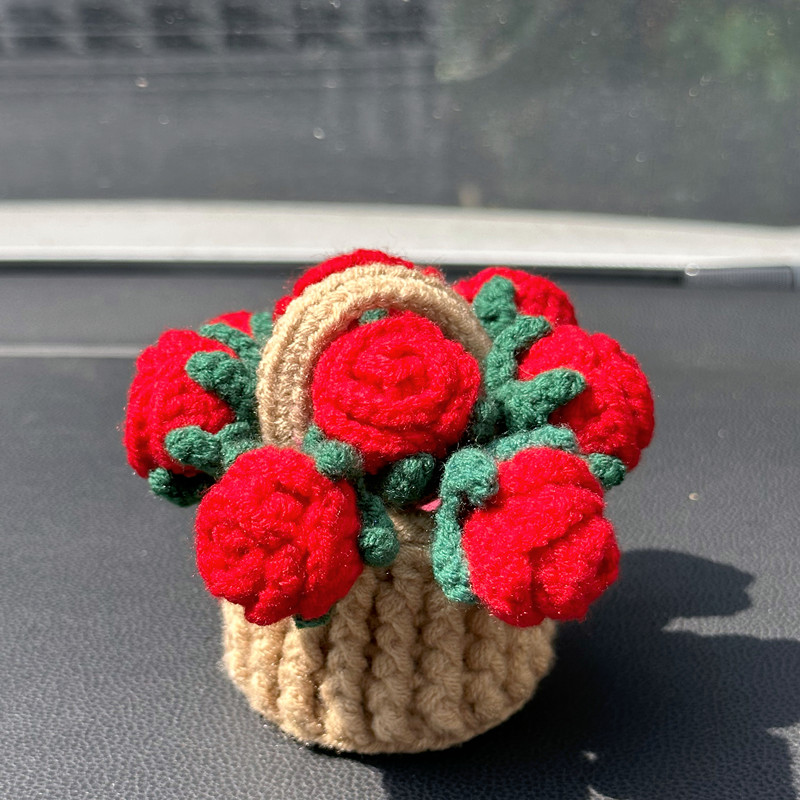 手工编织小花篮材料包diy毛线花挂件永生花七夕节礼物