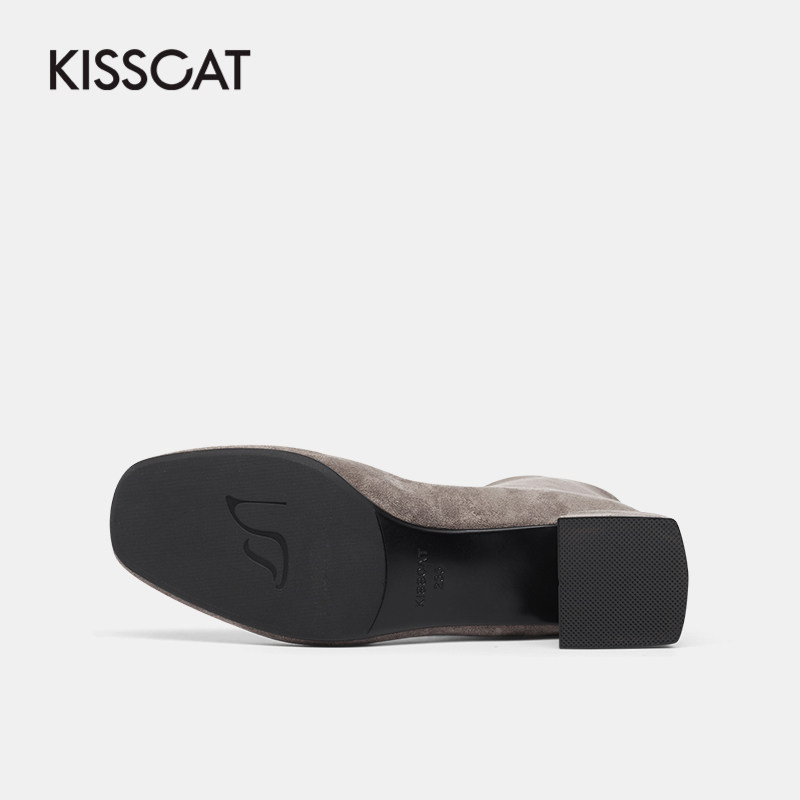 接吻猫秋冬季新款圆头中粗跟潮女鞋 kisscat时装靴