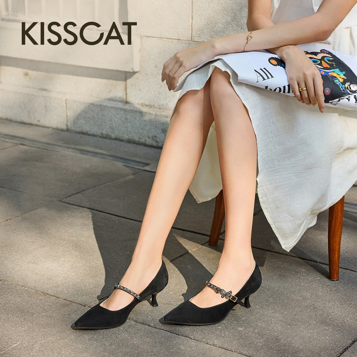 KISSCAT接吻猫[星光大道]玛丽珍26新复古尖头单鞋法式黑色高跟鞋,淘宝优惠券,粉丝福利购,淘宝优惠卷