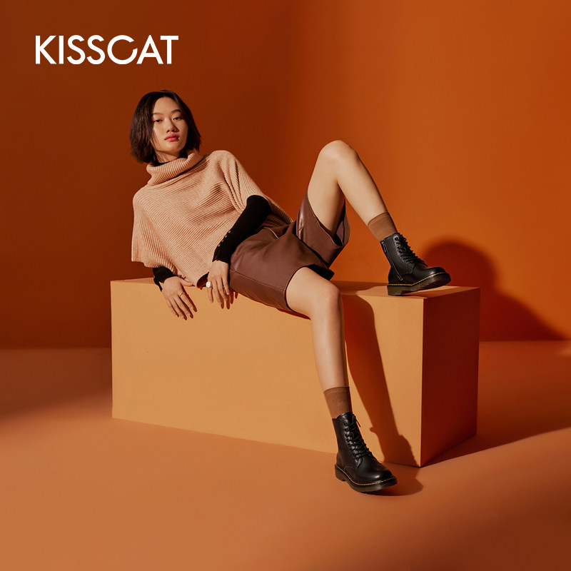 接吻猫马丁靴冬季新款炸街ins女鞋 kisscat马丁靴