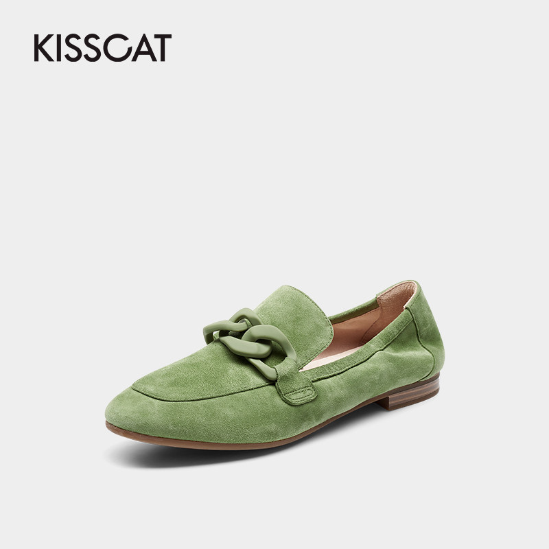 接吻猫2020年秋新款简约复古单鞋 kisscat乐福鞋（豆豆鞋）