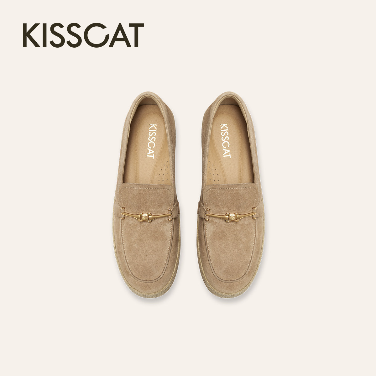 KISSCAT接吻猫[斐济假日]渔夫乐福鞋26春新通勤棕色薄底豆豆鞋女,淘宝优惠券,粉丝福利购,淘宝优惠卷