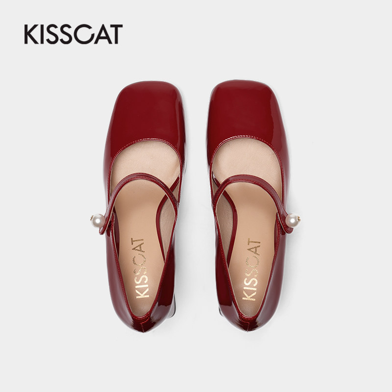 接吻猫2021年秋季新款流行中小皮鞋 kisscat单鞋
