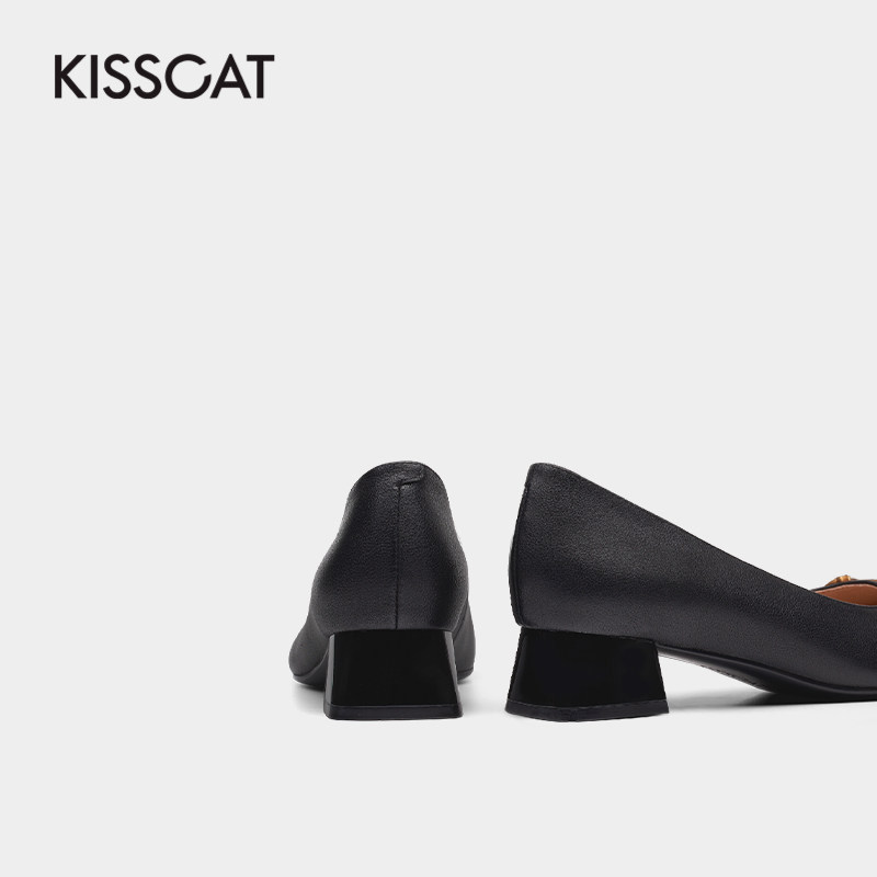接吻猫2021秋季新款法式通勤中女鞋 kisscat单鞋