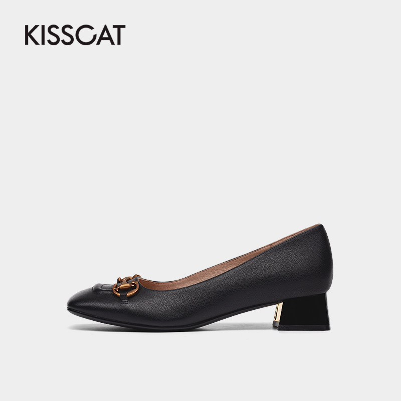 接吻猫2021秋季新款法式通勤中女鞋 kisscat单鞋