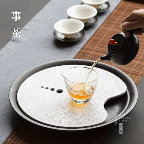 粗陶茶盘大号壶承陶瓷茶海圆形小干泡台茶台功夫茶具套装托盘储水 - 图0