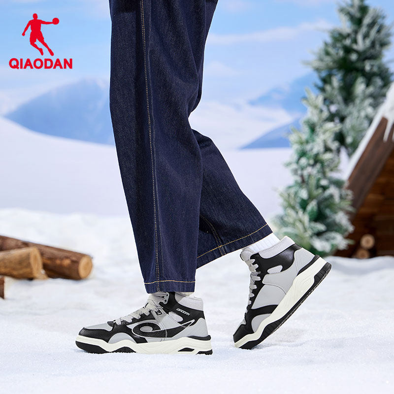 乔丹启承冬季高帮加绒板鞋黑灰色运动棉鞋皮面保暖男款潮流休闲鞋,淘宝优惠券,粉丝福利购,淘宝优惠卷