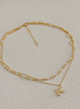 复古ins风双层叠戴项链法式气质