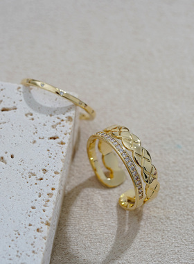 ins风戒指高级钻金色简约开口