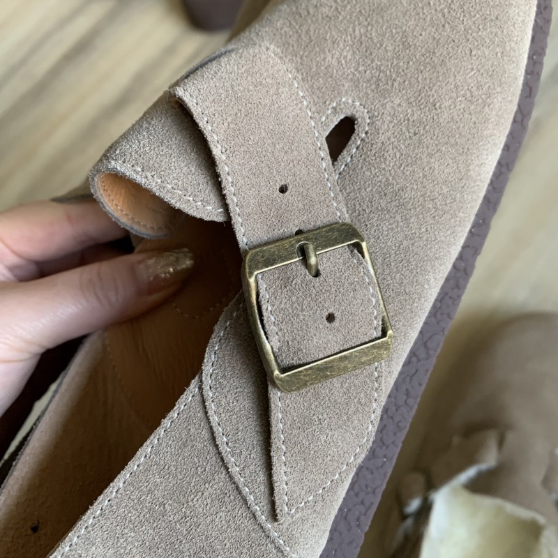 秋季牛皮勃肯鞋复古真皮单鞋秋冬新款平底加绒乐福豆豆鞋女,淘宝优惠券,粉丝福利购,淘宝优惠卷