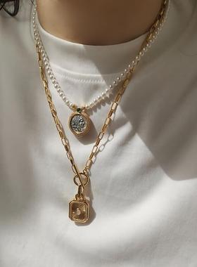 小众轻奢炫彩珍珠头像双面项链女