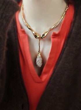 ins小众设计师欧美时尚镶钻金色