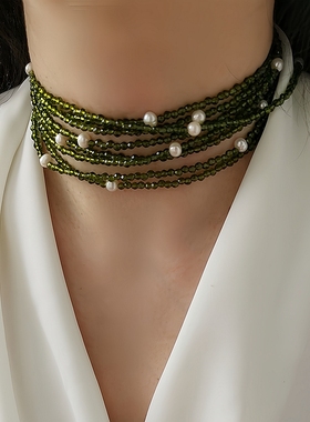 小众高级感多层尖晶石珍珠项链
