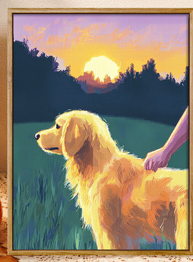 金毛犬 数字油画diy油画风高级感治愈手工涂鸦丙烯填色摆件装饰画