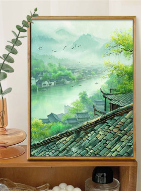 烟雨江南 数字油画diy自然风景高级感治愈手工挂画填色摆件装饰画
