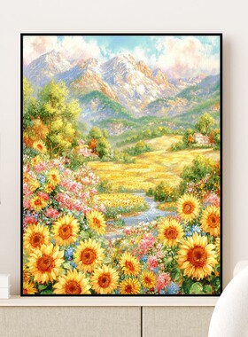 田园向日葵 diy数字油画自然风景高级感治愈系手工填色摆件装饰画