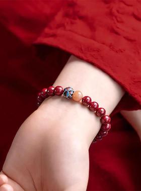 朱砂古法蓝莲花佛珠手镯链串