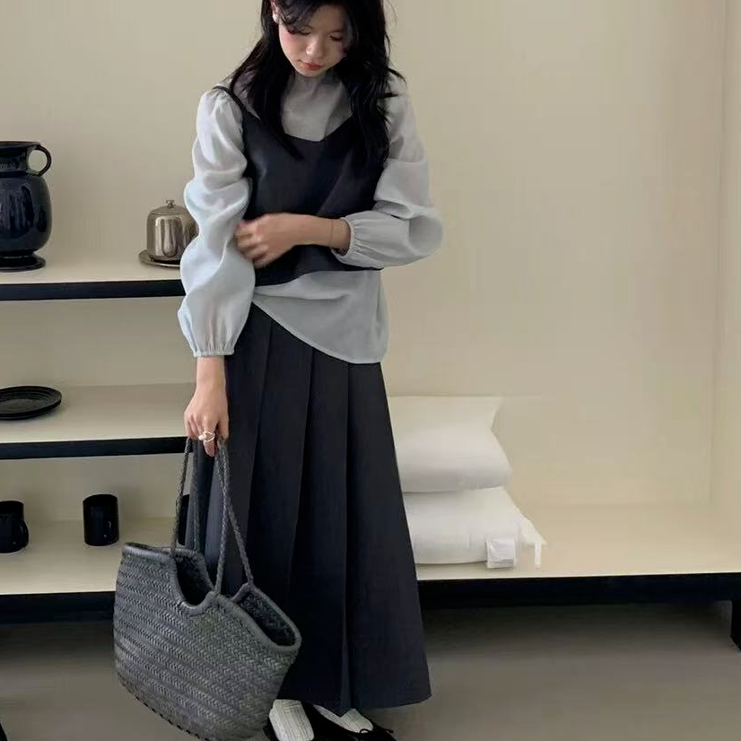 青倾家法式衬衫吊带背心半身裙三件套女秋季韩系气质穿搭一整套,淘宝优惠券,粉丝福利购,淘宝优惠卷