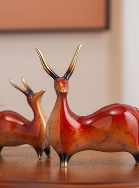 馨锦轩新中式铜羚羊摆件装饰品