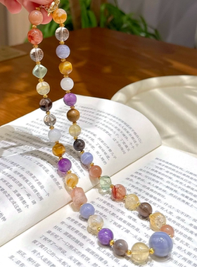 韦雪同款天然多宝水晶项链串珠女款精致轻奢小众白水晶金虎眼招米