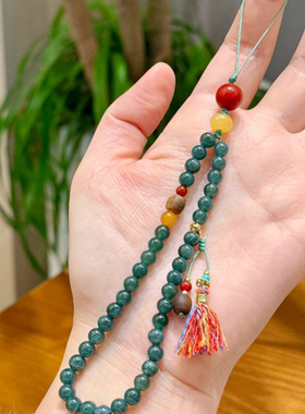 天然蓝水翡翠手机链女款多宝拼接沉香蜜蜡手腕款高级感挂绳挂链