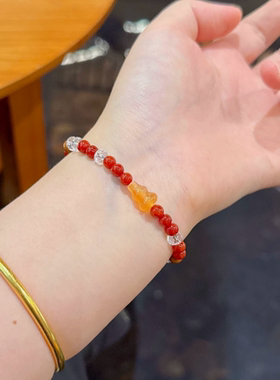 天然水晶红玛瑙手串手链红绳本命年招财转运女手饰简约手工饰品