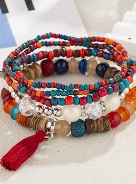 【珠黛饰品】跨境波西米亚多层百搭珠串手圈多色分层手链 六色