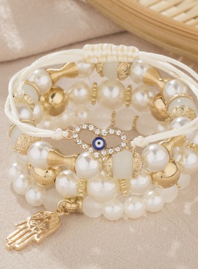 【珠黛饰品】波西米亚分层手链创意爱心多层串珠时尚手链 五色