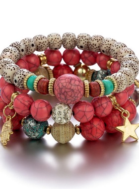 【珠黛饰品】欧美手链复古手工diy串珠多层手链创意新款手串 四色