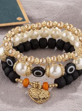 【珠黛饰品】波西米亚桃心分层手圈创意爱心多层串珠手链 15款