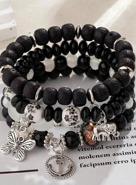 【珠黛饰品】波西米亚手圈创意女士中国风陶瓷多层串珠手链 七色