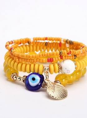 【珠黛饰品】欧美波西米亚多层贝壳恶魔之眼配饰气质手链 七色