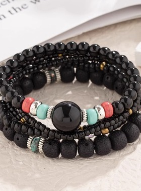 【珠黛饰品】波西米亚风手链混色珠串多层手饰手圈复古分层 六色